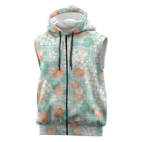 Anthurium Plumeria Lei Pastel Sleeveless Zip Hoodie Teal Hawaiian Splendid Palaka