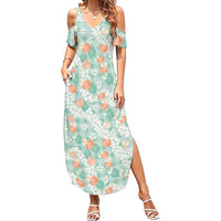 Anthurium Plumeria Lei Pastel Summer Maxi Dress Teal Hawaiian Splendid Palaka