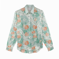 Anthurium Plumeria Lei Pastel Women Casual Shirt Teal Hawaiian Splendid Palaka