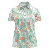Anthurium Plumeria Lei Pastel Women Polo Shirt Teal Hawaiian Splendid Palaka LT01 Female Teal - Polynesian Pride