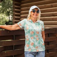 Anthurium Plumeria Lei Pastel Women Polo Shirt Teal Hawaiian Splendid Palaka LT01 - Polynesian Pride