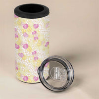 Anthurium Plumeria Lei Pastel 4 in 1 Can Cooler Tumbler Yellow Hawaiian Splendid Palaka LT01 - Polynesian Pride
