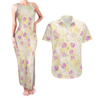 Anthurium Plumeria Lei Pastel Couples Matching Tank Maxi Dress and Hawaiian Shirt Yellow Hawaiian Splendid Palaka LT01 Yellow - Polynesian Pride