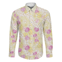 Anthurium Plumeria Lei Pastel Family Matching Long Sleeve Bodycon Dress and Hawaiian Shirt Yellow Hawaiian Splendid Palaka LT01 Dad's Shirt - Long Sleeve Yellow - Polynesian Pride