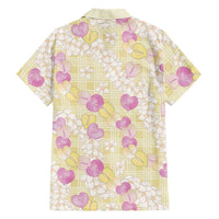 Anthurium Plumeria Lei Pastel Family Matching Puletasi and Hawaiian Shirt Yellow Hawaiian Splendid Palaka LT01 - Polynesian Pride