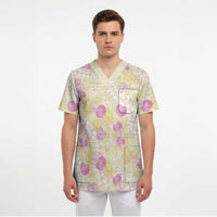 Anthurium Plumeria Lei Pastel Scrub Top Yellow Hawaiian Splendid Palaka