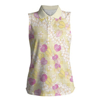 Anthurium Plumeria Lei Pastel Women Sleeveless Polo Shirt Yellow Hawaiian Splendid Palaka LT01 Female Yellow - Polynesian Pride