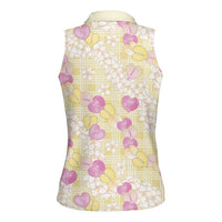 Anthurium Plumeria Lei Pastel Women Sleeveless Polo Shirt Yellow Hawaiian Splendid Palaka LT01 - Polynesian Pride