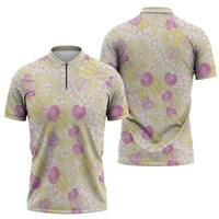 Anthurium Plumeria Lei Pastel Zipper Polo Shirt Yellow Hawaiian Splendid Palaka LT01 - Polynesian Pride