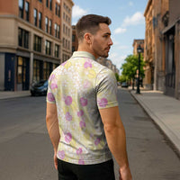 Anthurium Plumeria Lei Pastel Zipper Polo Shirt Yellow Hawaiian Splendid Palaka LT01 - Polynesian Pride