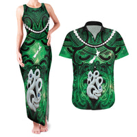 Personalised Maori Matariki Manaia Kakariki Couples Matching Tank Maxi Dress and Hawaiian Shirt Maori Kowhaiwhai Pattern Galaxy LT01 Green - Polynesian Pride