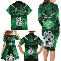 Personalised Maori Matariki Manaia Kakariki Family Matching Long Sleeve Bodycon Dress and Hawaiian Shirt Maori Kowhaiwhai Pattern Galaxy LT01 - Polynesian Pride