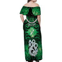 Personalised Maori Matariki Manaia Kakariki Family Matching Off Shoulder Maxi Dress and Hawaiian Shirt Maori Kowhaiwhai Pattern Galaxy