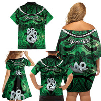 Personalised Maori Matariki Manaia Kakariki Family Matching Off Shoulder Short Dress and Hawaiian Shirt Maori Kowhaiwhai Pattern Galaxy