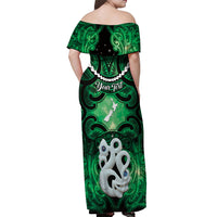 Personalised Maori Matariki Manaia Kakariki Off Shoulder Maxi Dress Maori Kowhaiwhai Pattern Galaxy