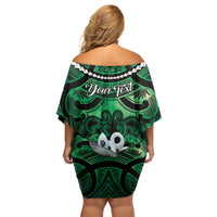 Personalised Maori Matariki Manaia Kakariki Off Shoulder Short Dress Maori Kowhaiwhai Pattern Galaxy