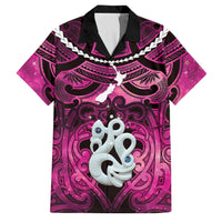 Personalised Maori Matariki Manaia Mawhero Family Matching Mermaid Dress and Hawaiian Shirt Maori Kowhaiwhai Pattern Galaxy LT01 Dad's Shirt - Short Sleeve Pink - Polynesian Pride