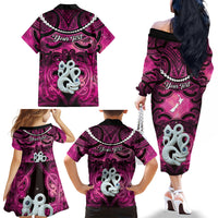 Personalised Maori Matariki Manaia Mawhero Family Matching Off The Shoulder Long Sleeve Dress and Hawaiian Shirt Maori Kowhaiwhai Pattern Galaxy LT01 - Polynesian Pride
