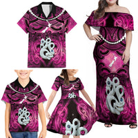 Personalised Maori Matariki Manaia Mawhero Family Matching Off Shoulder Maxi Dress and Hawaiian Shirt Maori Kowhaiwhai Pattern Galaxy