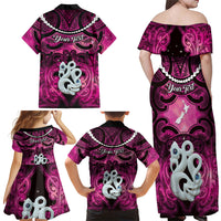 Personalised Maori Matariki Manaia Mawhero Family Matching Off Shoulder Maxi Dress and Hawaiian Shirt Maori Kowhaiwhai Pattern Galaxy