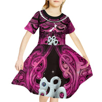 Personalised Maori Matariki Manaia Mawhero Kid Short Sleeve Dress Maori Kowhaiwhai Pattern Galaxy