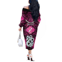 Personalised Maori Matariki Manaia Mawhero Off The Shoulder Long Sleeve Dress Maori Kowhaiwhai Pattern Galaxy LT01 - Polynesian Pride