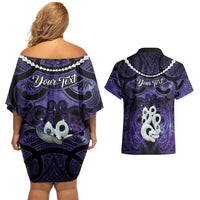Personalised Maori Matariki Manaia Waiporoporo Couples Matching Off Shoulder Short Dress and Hawaiian Shirt Maori Kowhaiwhai Pattern Galaxy LT01 - Polynesian Pride