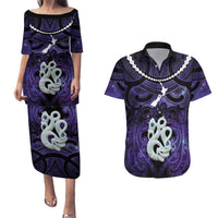 Personalised Maori Matariki Manaia Waiporoporo Couples Matching Puletasi and Hawaiian Shirt Maori Kowhaiwhai Pattern Galaxy LT01 Purple - Polynesian Pride
