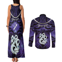 Personalised Maori Matariki Manaia Waiporoporo Couples Matching Tank Maxi Dress and Long Sleeve Button Shirt Maori Kowhaiwhai Pattern Galaxy LT01 - Polynesian Pride