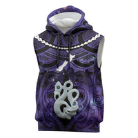 Personalised Maori Matariki Manaia Waiporoporo Sleeveless Hoodie Maori Kowhaiwhai Pattern Galaxy LT01 Purple - Polynesian Pride