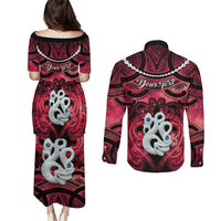 Personalised Maori Matariki Manaia Whero Couples Matching Puletasi and Long Sleeve Button Shirt Maori Kowhaiwhai Pattern Galaxy LT01 - Polynesian Pride