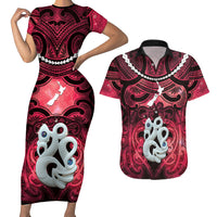 Personalised Maori Matariki Manaia Whero Couples Matching Short Sleeve Bodycon Dress and Hawaiian Shirt Maori Kowhaiwhai Pattern Galaxy