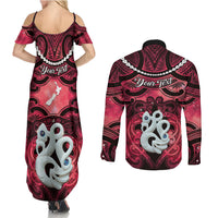 Personalised Maori Matariki Manaia Whero Couples Matching Summer Maxi Dress and Long Sleeve Button Shirt Maori Kowhaiwhai Pattern Galaxy LT01 - Polynesian Pride