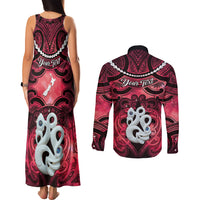 Personalised Maori Matariki Manaia Whero Couples Matching Tank Maxi Dress and Long Sleeve Button Shirt Maori Kowhaiwhai Pattern Galaxy LT01 - Polynesian Pride