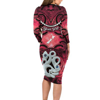 Personalised Maori Matariki Manaia Whero Long Sleeve Bodycon Dress Maori Kowhaiwhai Pattern Galaxy LT01 - Polynesian Pride