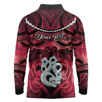 Personalised Maori Matariki Manaia Whero Long Sleeve Polo Shirt Maori Kowhaiwhai Pattern Galaxy