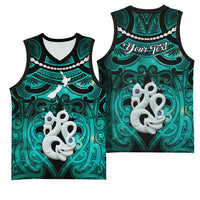 Personalised Maori Matariki Manaia Turquoise Basketball Jersey Maori Kowhaiwhai Pattern Galaxy