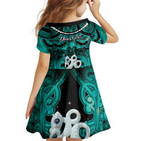 Personalised Maori Matariki Manaia Turquoise Family Matching Short Sleeve Bodycon Dress and Hawaiian Shirt Maori Kowhaiwhai Pattern Galaxy LT01 - Polynesian Pride