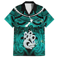 Personalised Maori Matariki Manaia Turquoise Hawaiian Shirt Maori Kowhaiwhai Pattern Galaxy