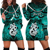 Personalised Maori Matariki Manaia Turquoise Hoodie Dress Maori Kowhaiwhai Pattern Galaxy LT01 - Polynesian Pride