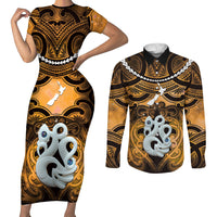 Personalised Maori Matariki Manaia Kowhai Couples Matching Short Sleeve Bodycon Dress and Long Sleeve Button Shirt Maori Kowhaiwhai Pattern Galaxy