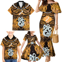 Personalised Maori Matariki Manaia Kowhai Family Matching Mermaid Dress and Hawaiian Shirt Maori Kowhaiwhai Pattern Galaxy LT01 - Polynesian Pride