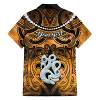 Personalised Maori Matariki Manaia Kowhai Family Matching Off The Shoulder Long Sleeve Dress and Hawaiian Shirt Maori Kowhaiwhai Pattern Galaxy LT01 - Polynesian Pride