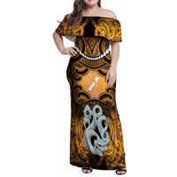 Personalised Maori Matariki Manaia Kowhai Family Matching Off Shoulder Maxi Dress and Hawaiian Shirt Maori Kowhaiwhai Pattern Galaxy