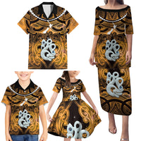 Personalised Maori Matariki Manaia Kowhai Family Matching Puletasi and Hawaiian Shirt Maori Kowhaiwhai Pattern Galaxy