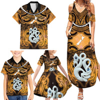Personalised Maori Matariki Manaia Kowhai Family Matching Summer Maxi Dress and Hawaiian Shirt Maori Kowhaiwhai Pattern Galaxy