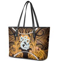 Maori Matariki Manaia Kowhai Leather Tote Bag Maori Kowhaiwhai Pattern Galaxy