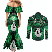 Personalised Maori Matariki Hei Matau Kakariki Couples Matching Mermaid Dress and Long Sleeve Button Shirt Maori Kowhaiwhai Pattern Galaxy LT01 - Polynesian Pride