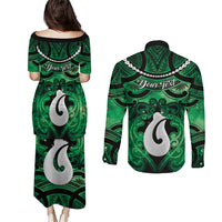 Personalised Maori Matariki Hei Matau Kakariki Couples Matching Puletasi and Long Sleeve Button Shirt Maori Kowhaiwhai Pattern Galaxy LT01 - Polynesian Pride