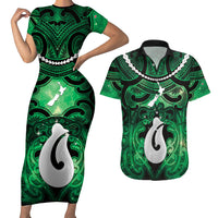 Personalised Maori Matariki Hei Matau Kakariki Couples Matching Short Sleeve Bodycon Dress and Hawaiian Shirt Maori Kowhaiwhai Pattern Galaxy